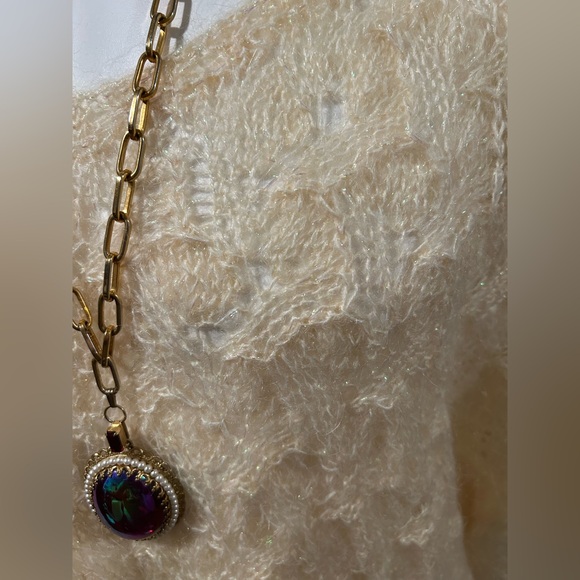 Light Cream Lace Knit Women's Sweater - Picture 6 of 7